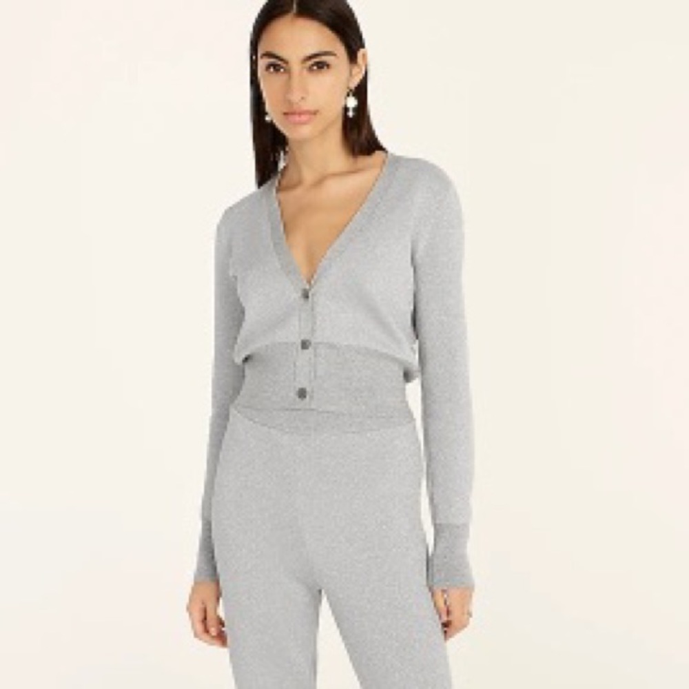 Merino wool metallic cropped cardigan sweater